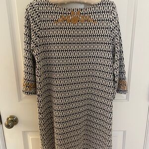 THML Black and Gold Patterned Long Sleeve Dress